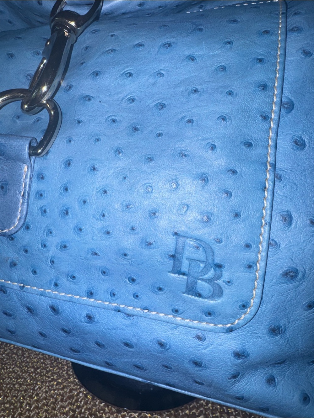 NWOT Dooney & Bourke Blue Ostrich Embossed Shoulder Bag Stunning Blue ORG $498 - Picture 3 of 8